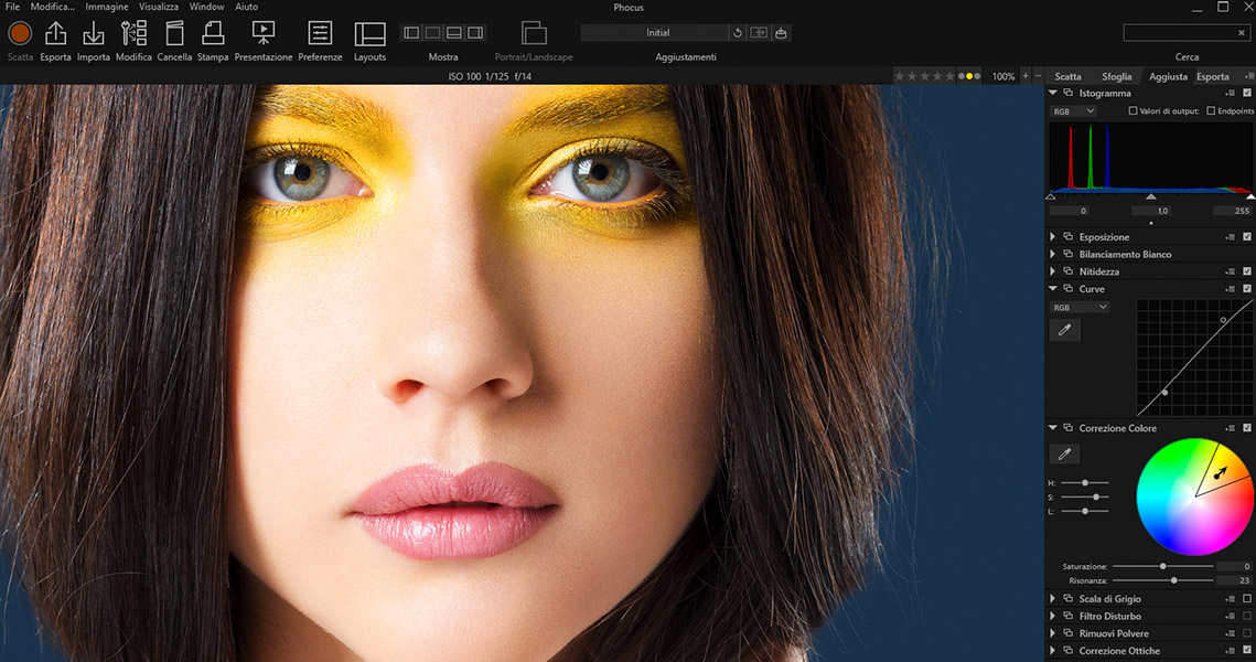 Interfaccia di Hasselblad Phocus utilizzata nei percorsi professionali YouCrea!