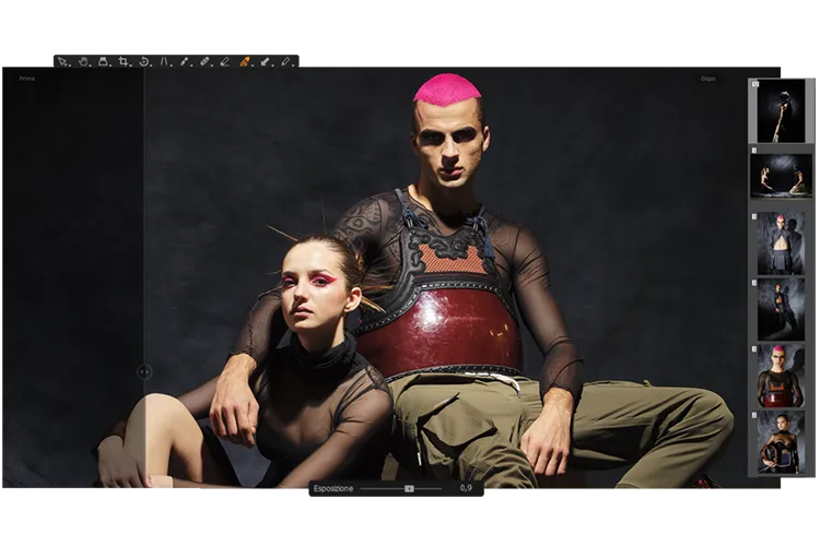 Live View di Capture One durante uno shooting fashion con due modelli in studio